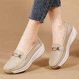 Breakj Leather Thick-Soled Mother Shoes 2024 New Women's Single Shoes Pedal Light And Anti-Slip Loose Pastry Shoes Casual Bean