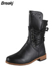 Women Shoes 2023 Autumn Winter mid-calf Boots Women Cross Strap Round Toe Mid-tube Boots Size 43 Flat Roman Boots Botas De