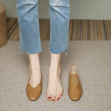 toe genuine leather flats women candy color V open moccasins soft bottom shallow mouth loafers for woman mules work