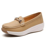 Breakj Leather Thick-Soled Mother Shoes 2024 New Women's Single Shoes Pedal Light And Anti-Slip Loose Pastry Shoes Casual Bean