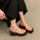 Summer Women's Shoes New Fashion Thick Sole Open Toe Sexy Round Head Buckle Casual Style High Heel Women's