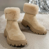 Women's Faux Fur Ankle Boots 2023 Chunky Platform Faux Suede Snow Boots Women Thick Plush Warm Winter Shoes Female