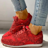 Flat Glitter Sneakers Casual Bling Vulcanized Shoes Female Mesh Lace Up Platform Comfort Plus Size Fashion Ladies
