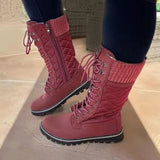 New Women Big Size Winter Snow Boots Dark Colour Warm Fur Insole Non-slip Outsole Zipper Upper Lace Up Botas De