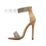Breakj High Heel Sandals Women 2023 Summer Fine Heel Fashion Shoes Round Head Zipper Roman