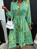 2022 Women's Dress New V-Neck Long Sleeve Elegant Casual Dress Office Fashion Floral Print Lace-Up Slim Waist Large Swing