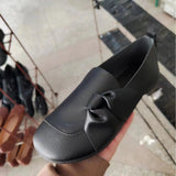 Breakj Single Shoes Small Leather Shoes Beef Tendon Bottom Bean Shoes Round Head Flat Shoes Women Mother Shoes Size