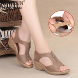 New Women Sandals High Heel Wedges Leather Shoes Woman Solid Casual Zip Platform Sandals Plus Size 35-41 Ladies