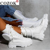 New Chunky Boots Fashion Pocket Platform Boots Women Ankle Boots Female Sole Pouch Ankle Boots Women Botas Mujer Plus