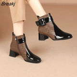 Women Ankle Boots Pu Leather Thick High Heel Short Boots Winter Zip Square Toe Shoes Lady Women Shoes