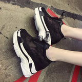 New Breathable Net Shoes Women's New Casual Sports Loose Cake Shoes Net Yarn Heightening Small White