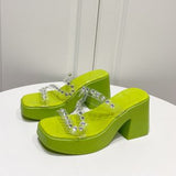 High-Heeled Water Drill Transparent Word With Slippers Women 2025 Summer New Large Code 42 Waterproof Table Thick-Soled Sandals