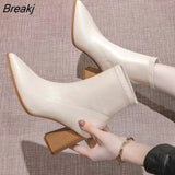 Boots For Women's Thick Heel Spring and Autumn Single Boots 2023 New Pointed High Heels 7CM Nude Shoes Mid-heel Black