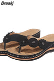 Appliques Slippers 2023 Summer Women Vintage Flip Flop Ladies Wedges Comfortable Shoes Female Sewing Slides Plus