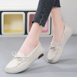 Breakj And Autumn Leather Shoes Women One Foot Bow Flat Single Shoes Korean Version Of The Lefu Shoes Casual Lazy Bean