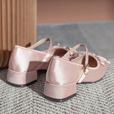 High Heels Bowtie Ballerina Woman Silk Buckle Strap Pumps Pink Dance Ball Party Shoes Brides Wedding Mary Janes Traf