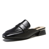 Breakj Drag Female Spring 2023 New British Wind Square Head Head Half Drag Skin Face Low Heel Lazy Slippers Female Small White