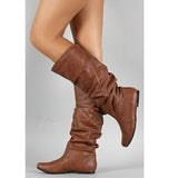 Breakj Flat-Bottomed Long Boots Women Autumn And Winter New In The New Increase In The Pu Leather Face Round Head Cover Thin Women