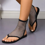 Women's New Luxury Brand Round Toe Flat Bottom Sandals Hollow Short Boots Water Diamond Sexy Thong Sandals Sandalias