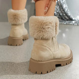 Women's Faux Fur Ankle Boots 2023 Chunky Platform Faux Suede Snow Boots Women Thick Plush Warm Winter Shoes Female