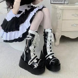 Woman Lolita Shoes Winter 2023 Platform Heels Women's Mid Calf Booties Gothic Pink Cute Chain JK Cosplay Japanese
