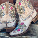 Embriodery Cow Boy Boots for Women Ankle Shoes Thick Heel Short Boots 2021 Spring New Female West