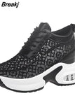 Women Shoes Woman Breathable Mesh Sneakers Flats Lace Loafers Thick Heels Platform Wedges Casual
