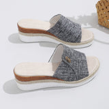Breakj Summer New Large-Size Women's Shoes Canvas Slippers Slope And Hemp Rope Thick-Bottom Denim Word