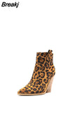 Gold Snake Print Ankle Boots For Women Wedge High Heels Boots Woman Runway Design Chunky Heels Botas Mujer Western