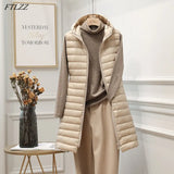 2020 Winter New Women Ultra Light White Duck Down Jacket Zipper Medium Long Vest Casual Outerwear 4XL Plus Size Down
