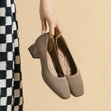Size Women's Square Toe High Heels Mixed Color Casual Breathable Knitted Shoes Square Heel Shoes Zapatos De Mujer
