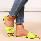 Breakj Color Large Square Head Metal Buckle Fluorescent Flat-Bottomed Slippers Women's Shoes Fashion