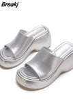 Fashion Brand Women's Slippers 2023 Wedge High Heeled Sandals European Style Simply Casual Comfy Walking Slippers