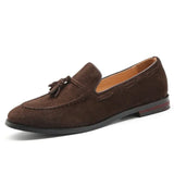 New Men Suede Loafers Shoes Tassel Design Business Shoes Men's Flats Big Size 47 Simple Slip on Male Mans Casual