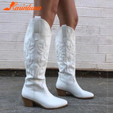 Women's Western Boots 2023 Autumn Winter Fashion Chunky Heeled Cowboy Boots Vintage Style Country Western Cowgirl White