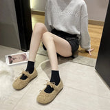 Knot Lamb Wool Wool Shoes Women Wear 2023 Winter New Flat Shallow Mouth Bean Shoes And Wool Cotton Floating