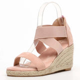 Sandals Women Wedges Elastic Band Peep Toe Woman Shoes Cross Light Platform Hemp Bottom Ladies Female Sandals