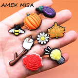Cute PVC Shoe Charms Accessories Eggplant Daisy Bee Flower Shoes Buckle Decorations fit Croc JIBZ Kids X-mas Party