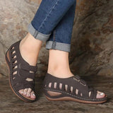 Breakj Large-Size Slope And Fish Mouth Sandals Women Hollow Magic Sticker Hole Shoes Women's Shoes