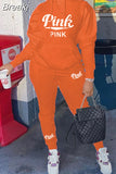Hoodies Sporty Two Piece Set Women PINK Letter Print Sweatshirt And Skinny Pants Tracksuit Autumn Winter Casual