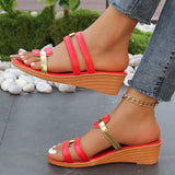 Womens Wedges Sandals Tan Ladies Summer Casual Shiny Leather Thick Bottom Outer Wear Beach Slope Heel Big Swim Sandals