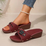 Breakj Belt Buckle Bottom One-Word Slippers Female Slope And Rivet Fish Mouth Slope And Beach Cold