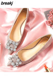 Shoes Woman Square Buckle Crystal Pointed Toe Flats Glitter Shallow Slip On Comfy Loafers Bling Bling 33-44