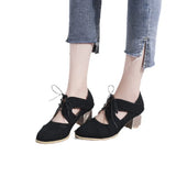 Breakj Spring And Summer New Thick Heel High Fashion Single Shoes 42 Large Size Lace Hollow Carved Women's