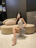 Breakj Summer New Square Drill Sandals Fine Heel High-Heeled Shoes Crystal Sexy With Roman