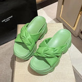 House Slippers Platform Slides Slipers Women Heeled Mules Black Sandals Fashion Lady 2024 High Summer Beige Luxury