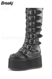 Design Gothic Style INS Hot Fashion Boots Women Shoes Black Wedges High Heels Buckles Platform Boots Female Plus Size