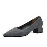waeving women pumps spring autumn chunky med-high heels shoes stretch knitted pumps pointed toe slip on tacones big size