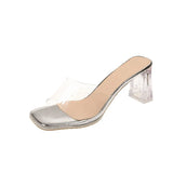 Breakj Summer New Transparent High-Heeled Cool Slippers Women Wearing Fashion Crystal Coarse Sandals