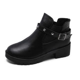 boots 2019 Rivet heels PU Leather women winter boots warm fur plush Insole ankle boots women shoes Buckle Strap